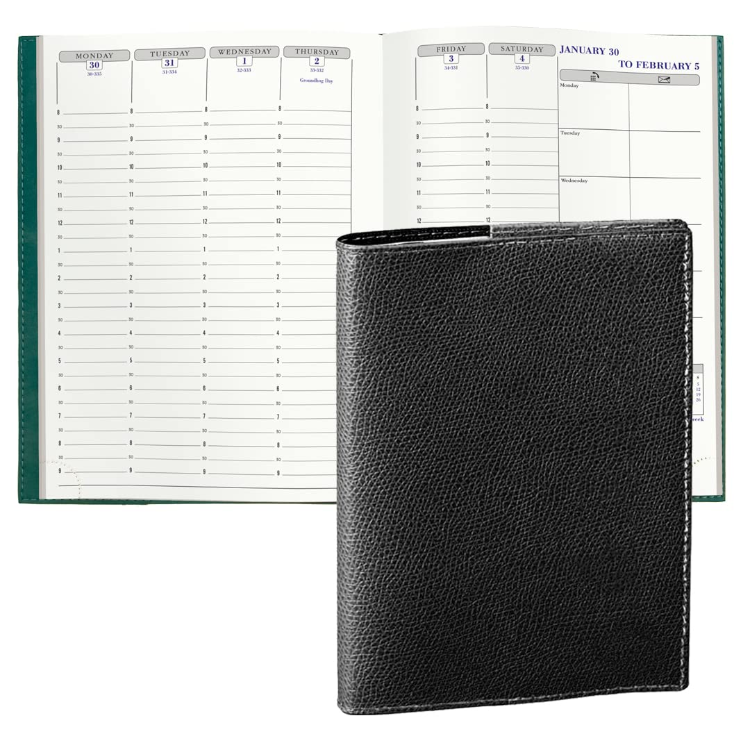 QUO VADIS2024 Visual - Weekly/Monthly Planner - 12 Months, Jan. to Dec. - 6 x 8 1/4" - Grained Faux Leather Club Black - Time Management Appointment Organizer