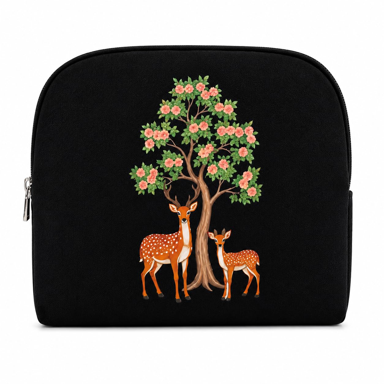 Aham Multipurpose Cosmetic Makeup Organizer Storage Pouch for Women | Travel Toiletry Bag | Zipper Cosmetic Storage Bag | Black Deer Print | 24 × 18 × 6 cm-image-29