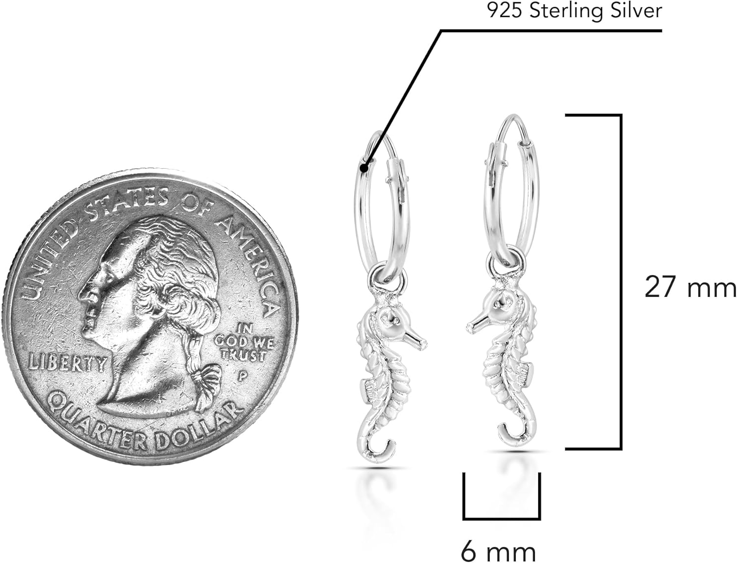 AeraVida Charming Seahorse Charm on Sterling Silver Hoop Earrings | Stylish Sterling Silver Hoop Earring for Women | Jewelry Gift - Image 5