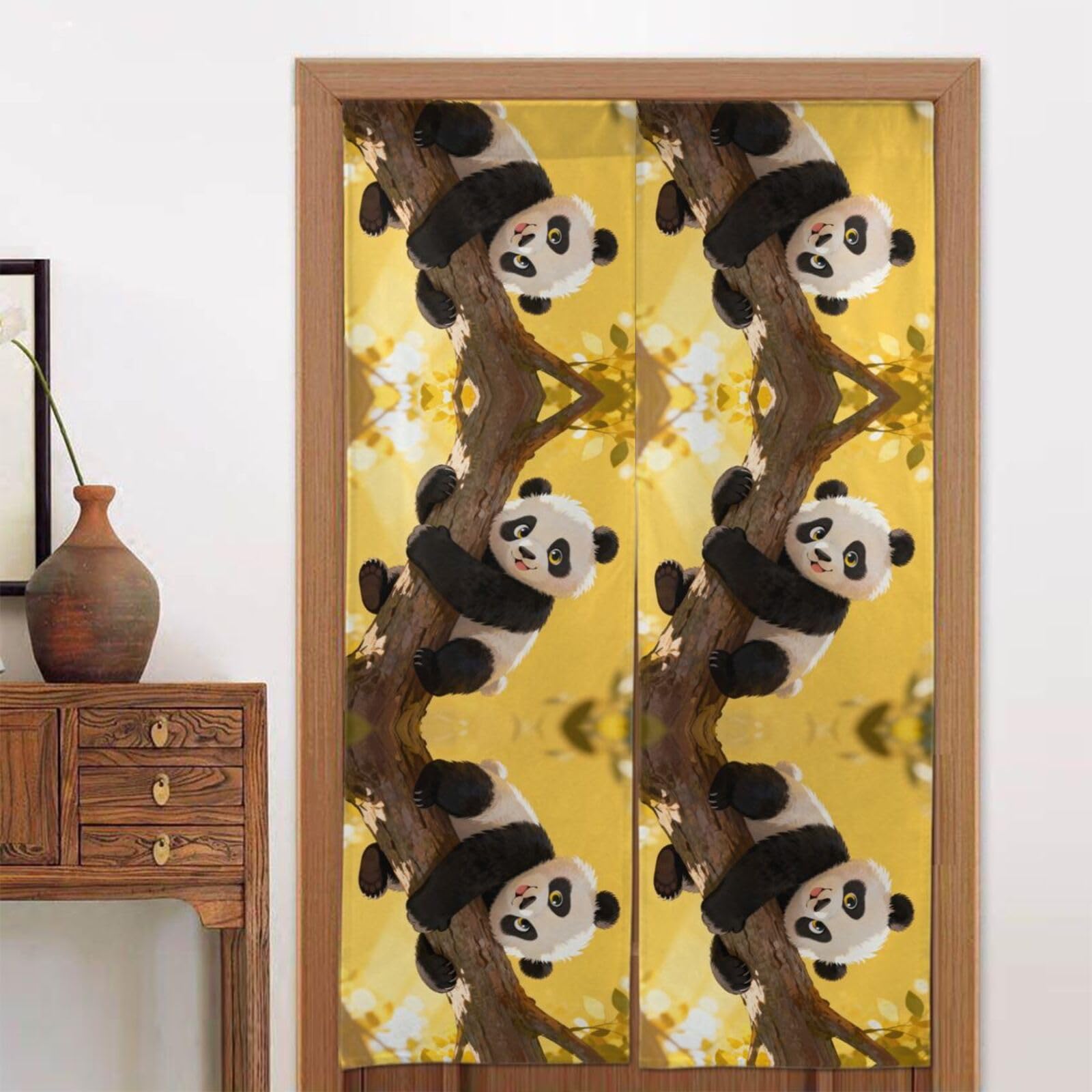 CNTDBU Panda Climb Tree Door Curtain 34x56 Inch-Room Divider Panel for Privacy, Entryway Screen for Kitchen Bedroom