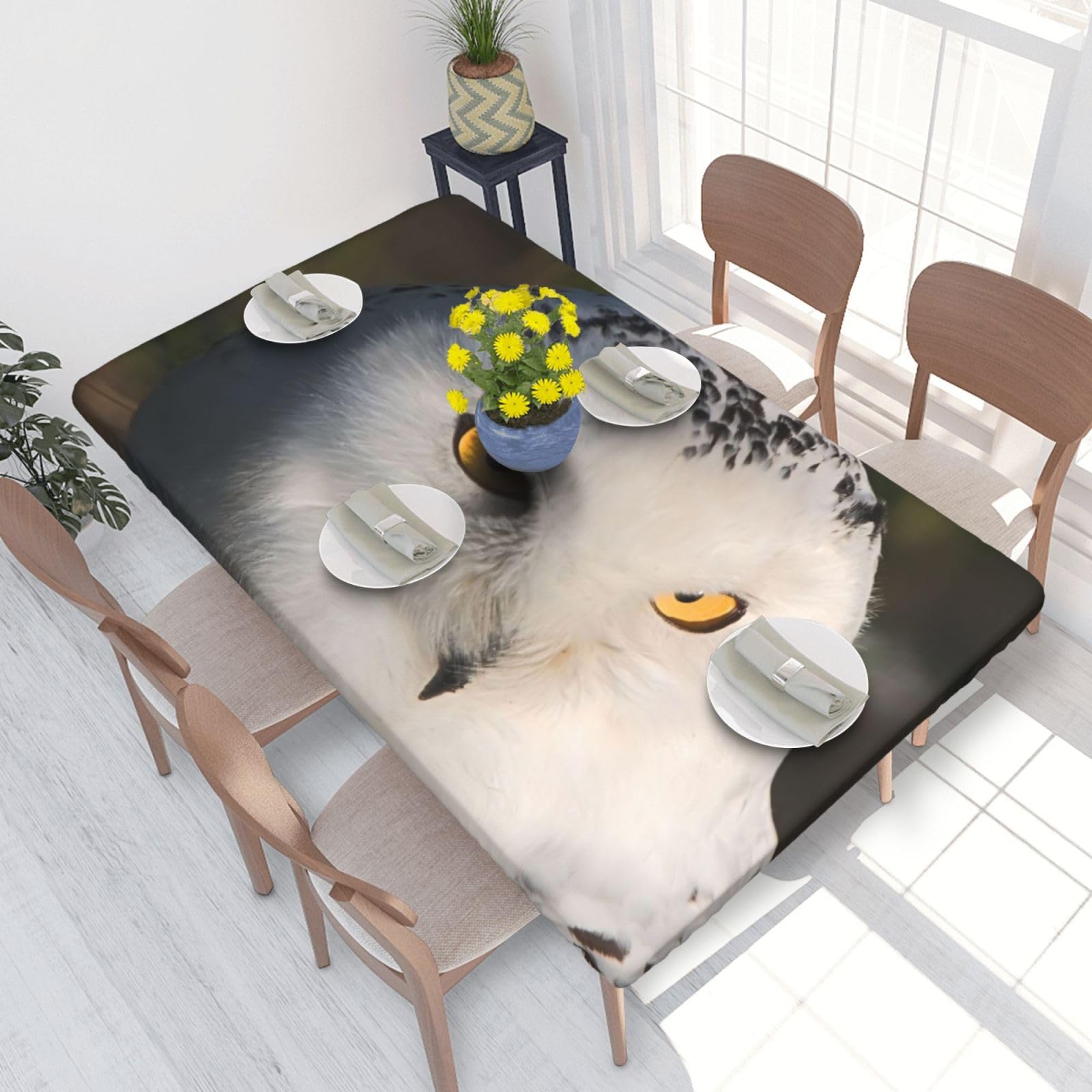 BNVSADC Snowy Owl Eyes Printed 4FT Tablecloth 122x76 CM Polyester Kitchen Water Resistant Table Cloth Dining Table Decoration Table Covers