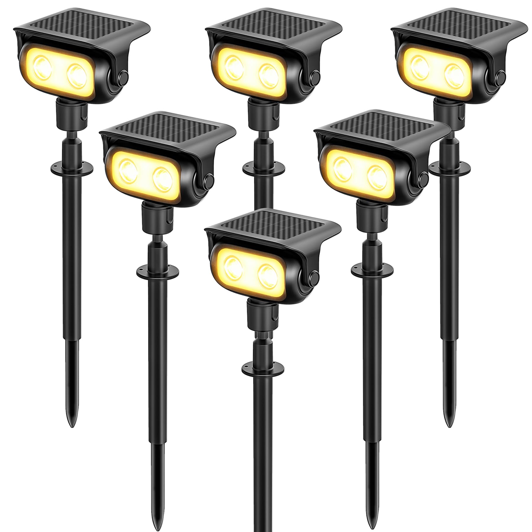 Spot Solaire LED Jardin, 200 lm, 3000K Blanc Chaud, 6 Pièces