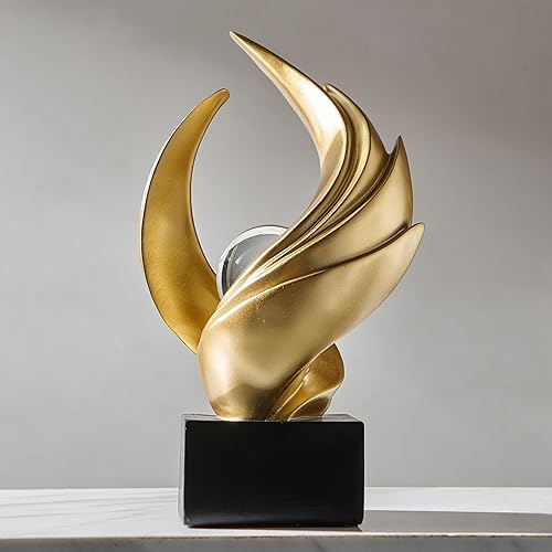 Miniatura 4 de Escultura de arte abstracto, estatua decorativa dorada de resina, adornos blancos modernos para sala de estar, decorativas modernas para mesa de