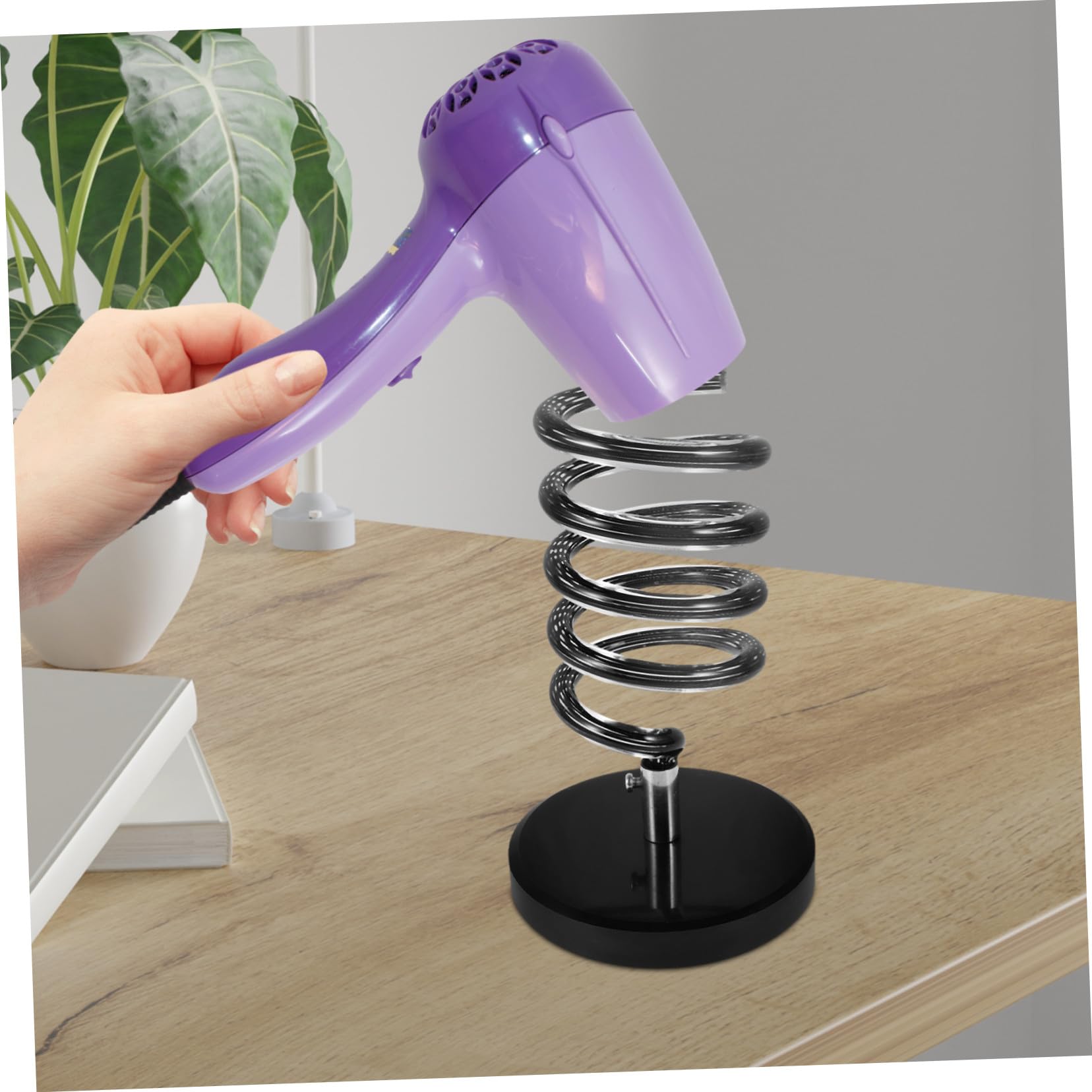 Soporte de Sobremesa para Secador de Pelo con Base de Mármol Negro Organizador sin Taladro para Peluquería y Baño Soporte Espiral para Accesorios de Peinado y Planchas