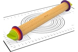 13.6" Adjustable Wood Rolling Pin with Thickness Rings and Pastry Mat