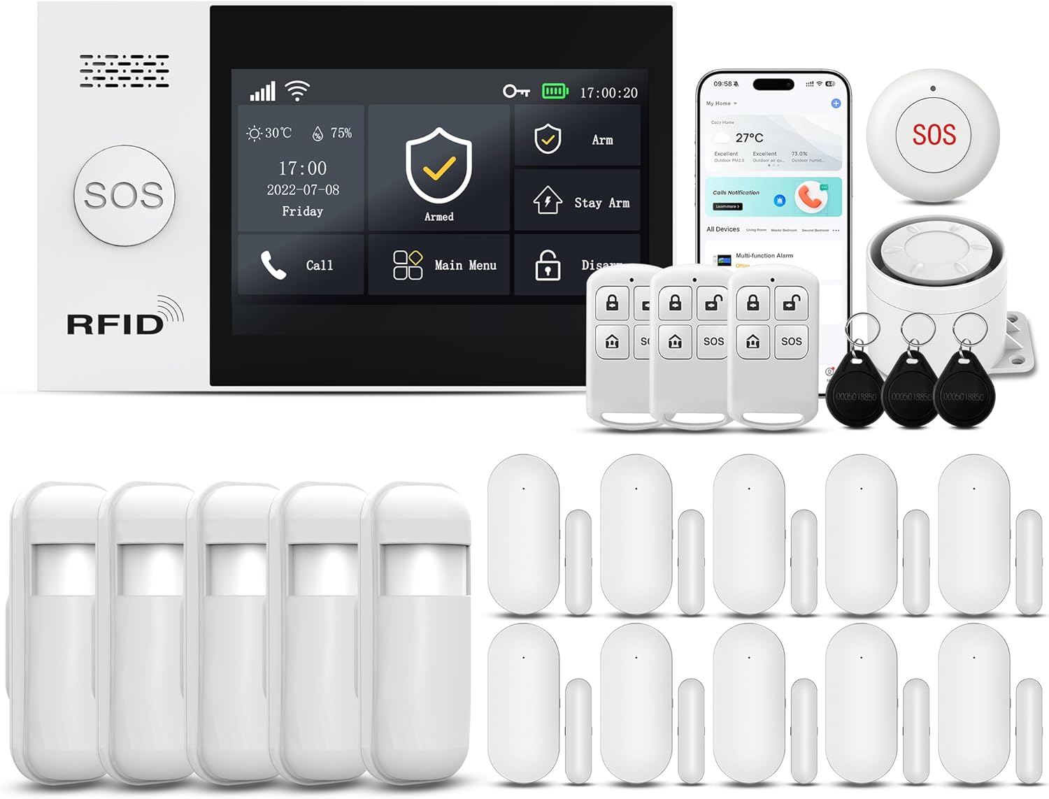 Wireless Alarm System for Home Security,4.3in Touch Screen 24PcsWiFi+GSM/4G Door/Window Home Security System,APP Control,SOSButton,Remotes,Work with Alexa,Real-Time Alert & App Control