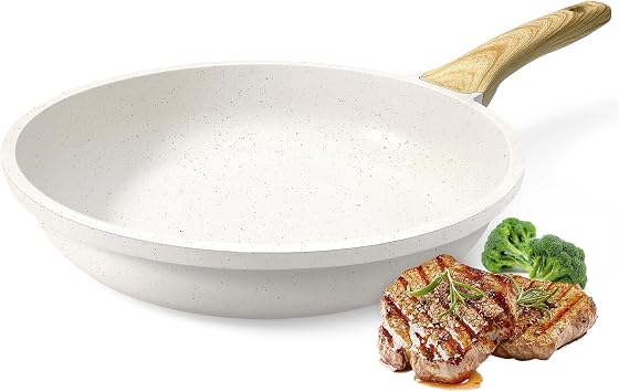 GiPP Nonstick Skillet Frying Pan,White Granite Non Stick Pans,Omelette Pan with Heat-Resistant Handle,Compatible with All Stovetops,PFOA Free White, 24cm