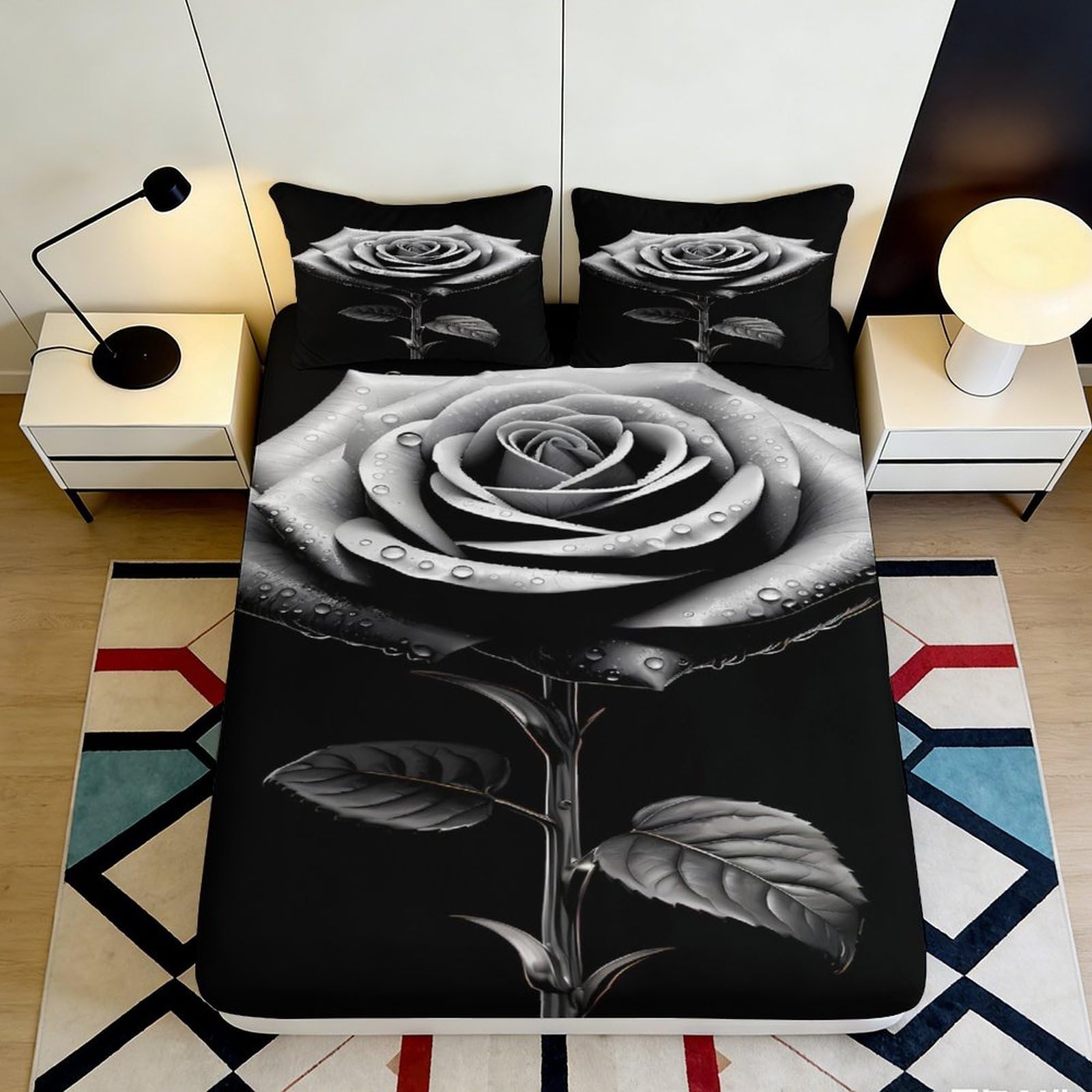 3D Printed Christmas Reindeer Fitted Sheet Microfiber Deep Pocket Non-Slip Bedding Set Christmas Reindeer Mattress Fitted Cover Full Wrap Washable for Adults Teens 180x200x25cm