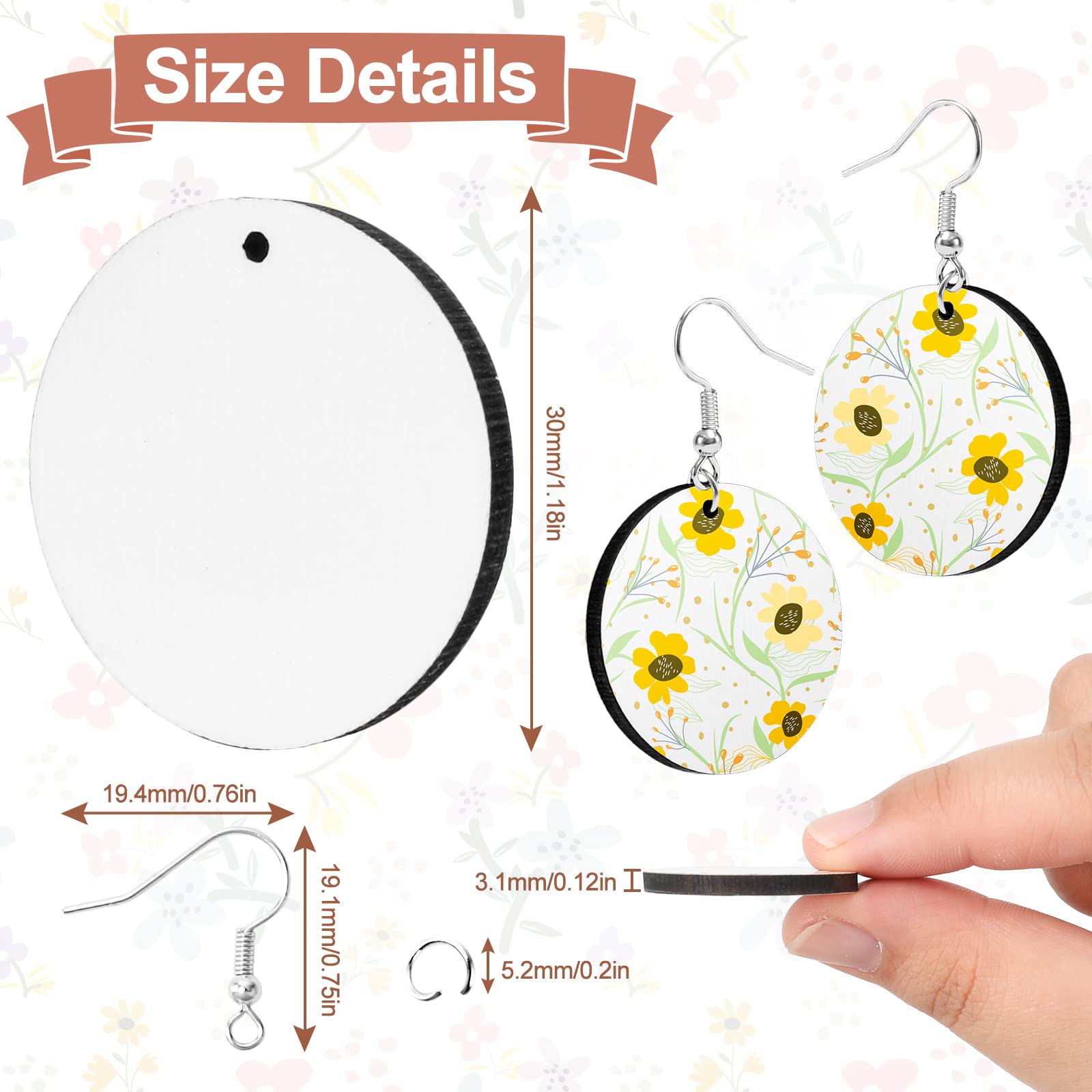 Whaline 30Pcs Round Sublimation Blank Earrings Bulk Unfinished Heat Transfer Earrings with Earring Hooks and Jump Rings for Women Jewelry DIY Crafts Making Supplies
