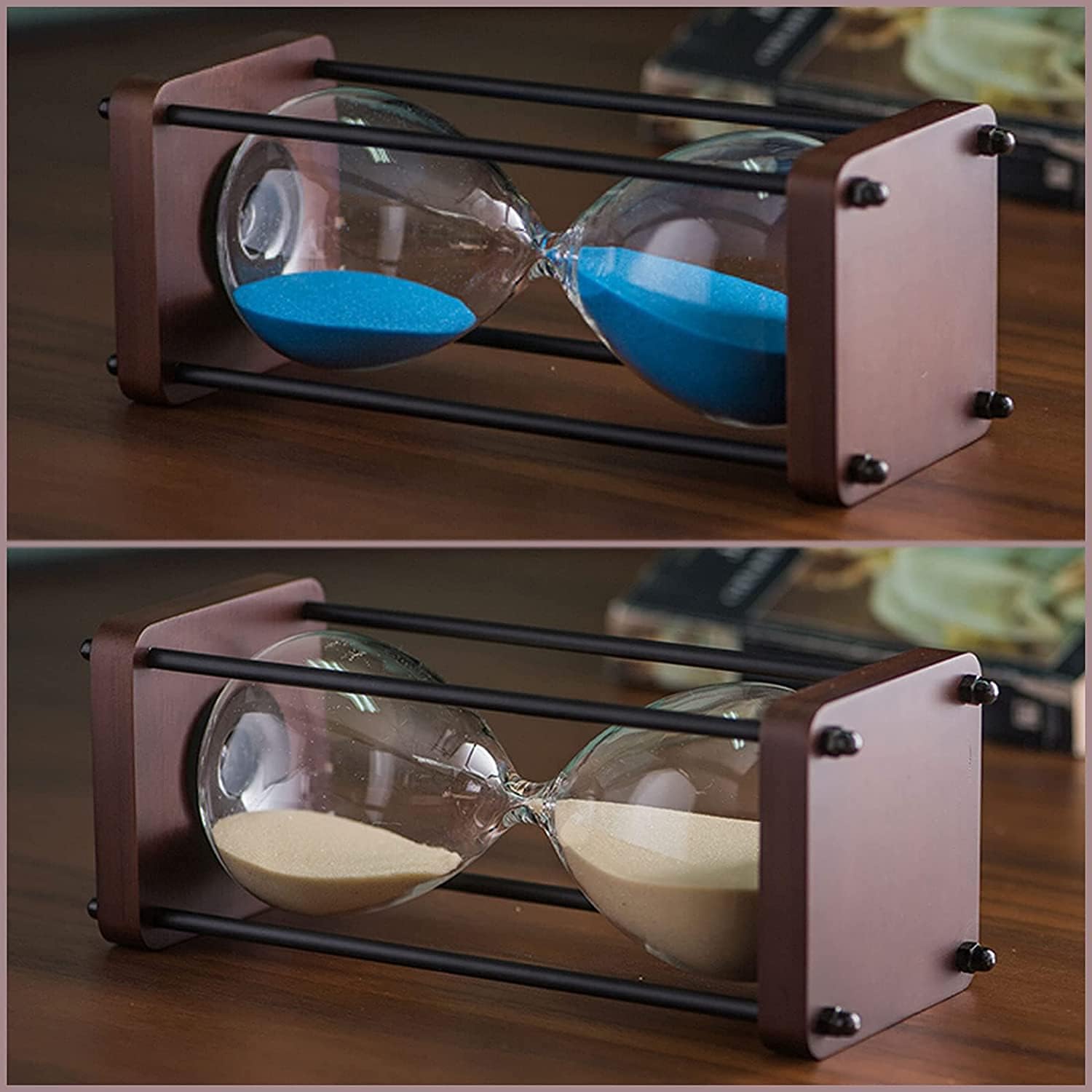 Hourglass Timer, 38-Minute Wooden Hourglass - Large Decorative Sand Timer for Home & Office - Minimalist Time Management Desk Decor(Black Sand)