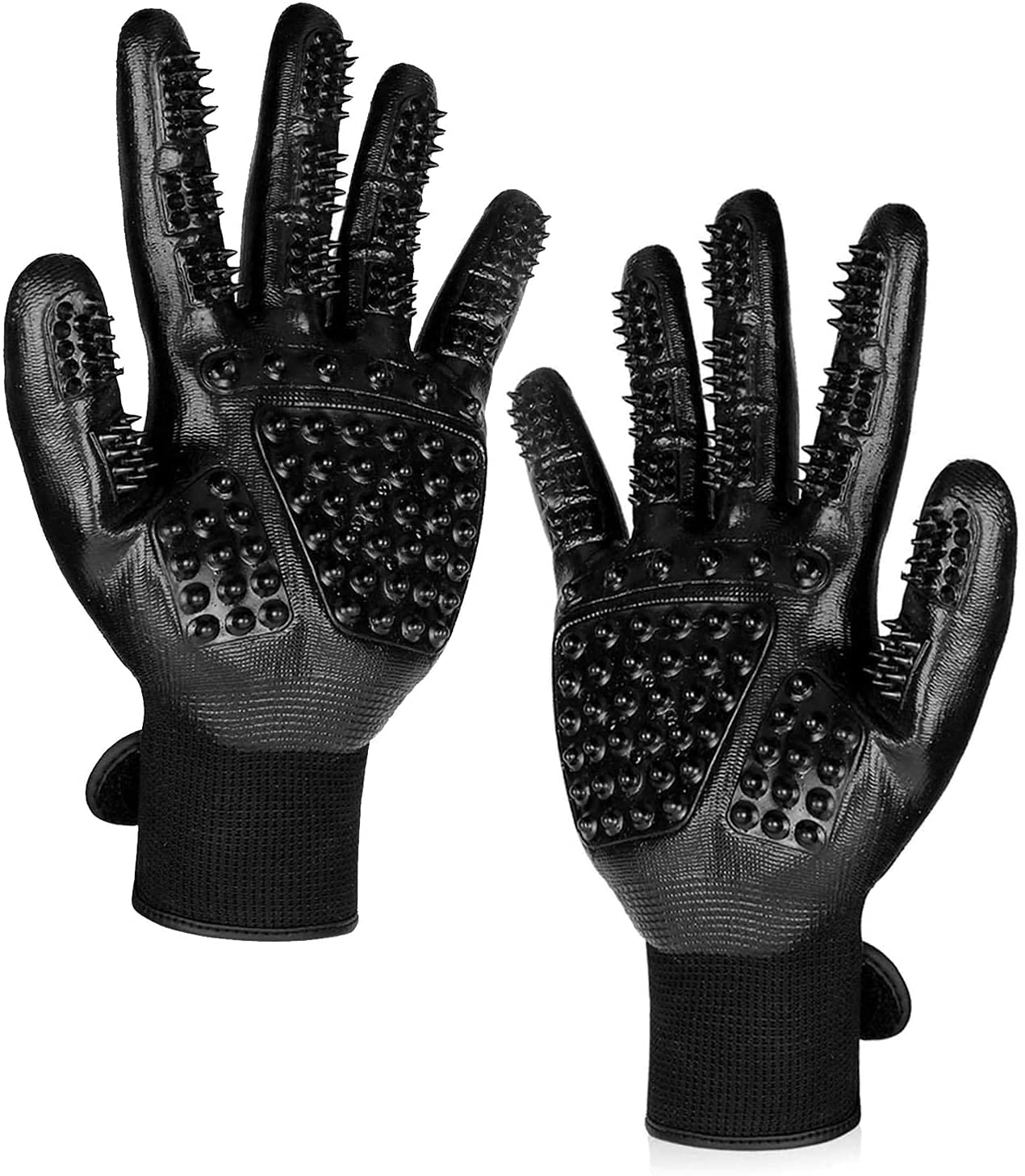 Dog Grooming Gloves - Improved Five Finger Design Rubber Dog Washing Glove Gentle De-Shedding Brushes Mitt for Cats, Dogs & Horses Size 10 (Black)