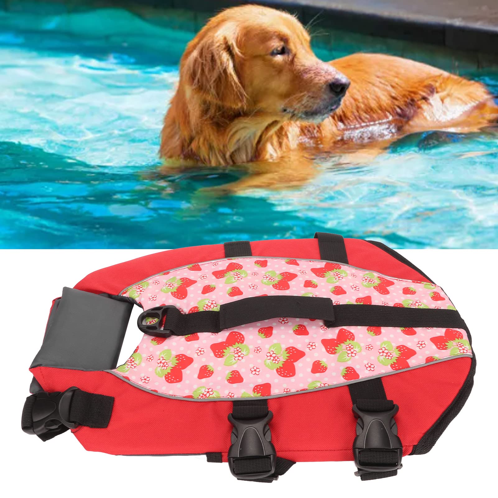 Gilet de flottement pour chiens, gilet de sauvetage pour chiens à la mode à haute flottabilité, design réglable avec crochet et poignée arrière pour la (L)