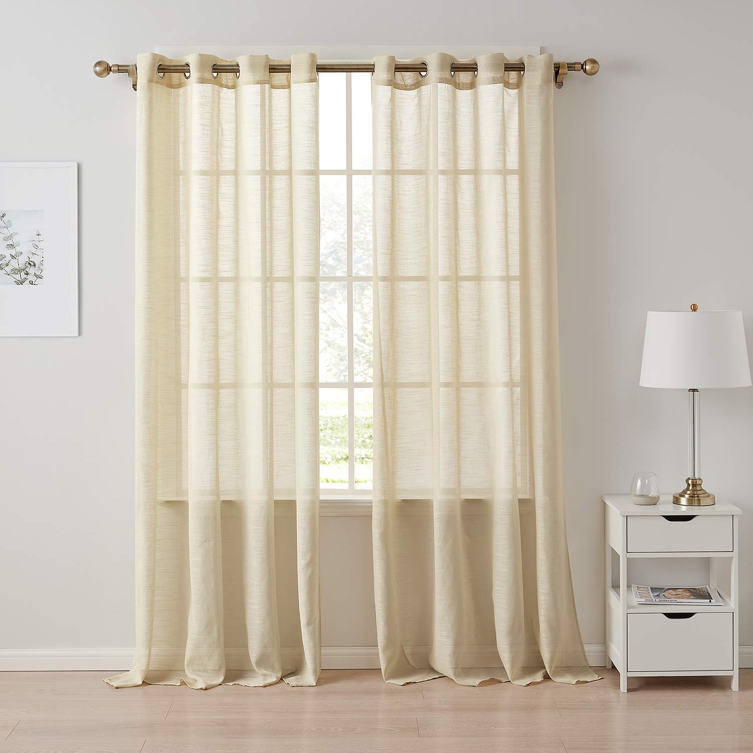MINGPINHUIUS 2 Panels Voile Curtains Semi Transparent Soft Elegant Drapes Eyelet Top Window Curtain Voile Sheer Curtains for Bedroom Living Room (light apricot color, 55''W x 63 ''L)