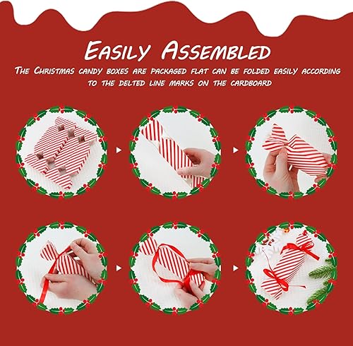 Miniatura 5 de DARENYI 50 cajas de dulces de Navidad, cajas vacías para dulces con cinta roja pequeñas cajas de dulces para dulces, chocolate, cajas de regalo de