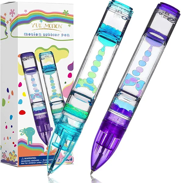 YUE MOTION Liquid Fidget Pens - Fun Pens Party Favor Toy - Liquid Motion Bubble Sensory toys for for Kids and Adults-Colorful Timer Pen for Classroom-Christmas Stocking Stuffer - 2 Pack 2 PA