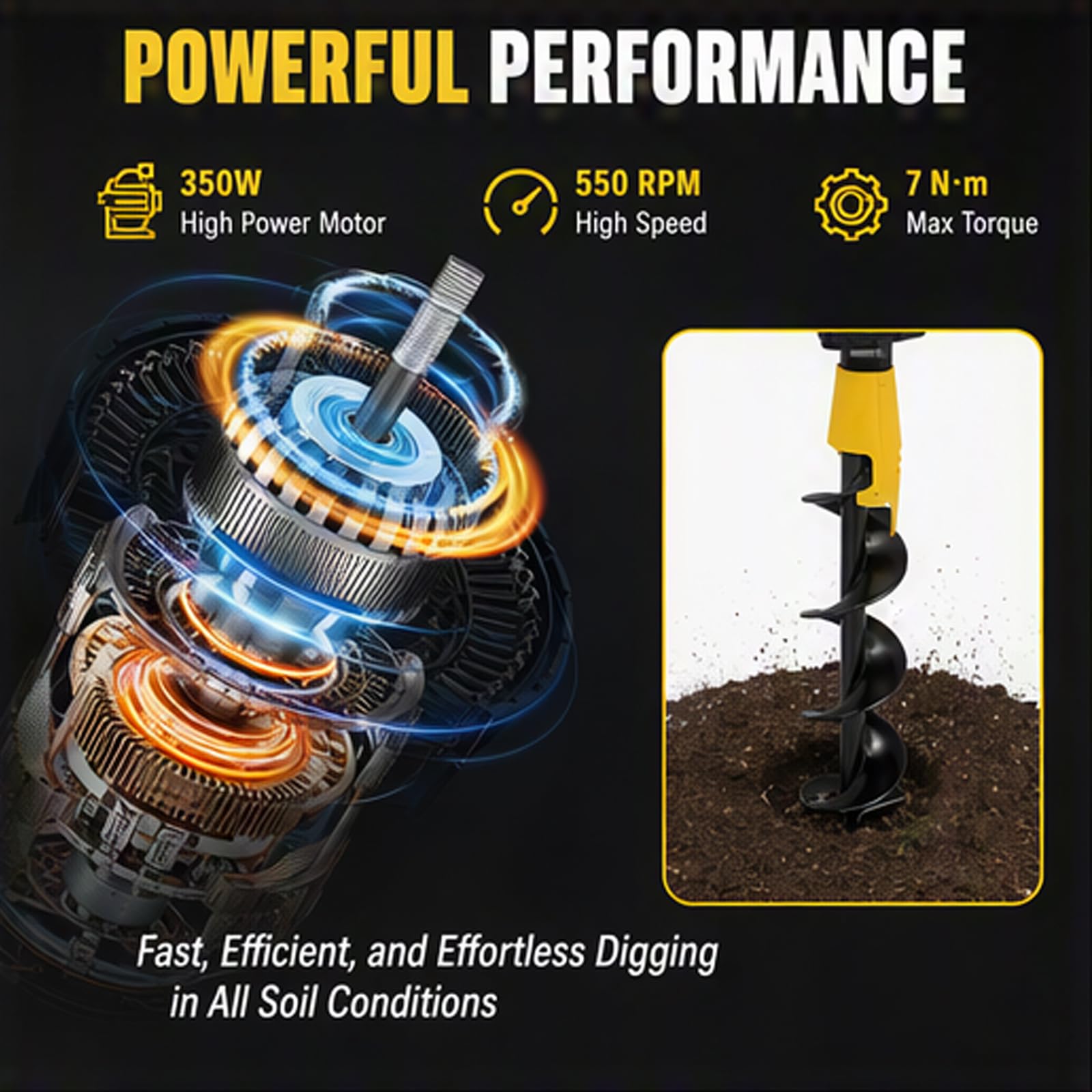 Taladro de tierra eléctrico con batería, 350 W, 550 rpm, con batería de
