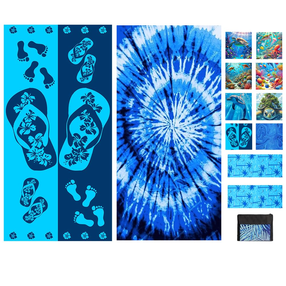 JAODFK 2 Pcs Microfibre Beach Towel 71"X32" Quick Dry Blue Lightweight Sand Free Extra Large Thin Towels Travel Essentials For Adults Womens Swim Bath Accessories Mats Holiday Must Haves — image 1