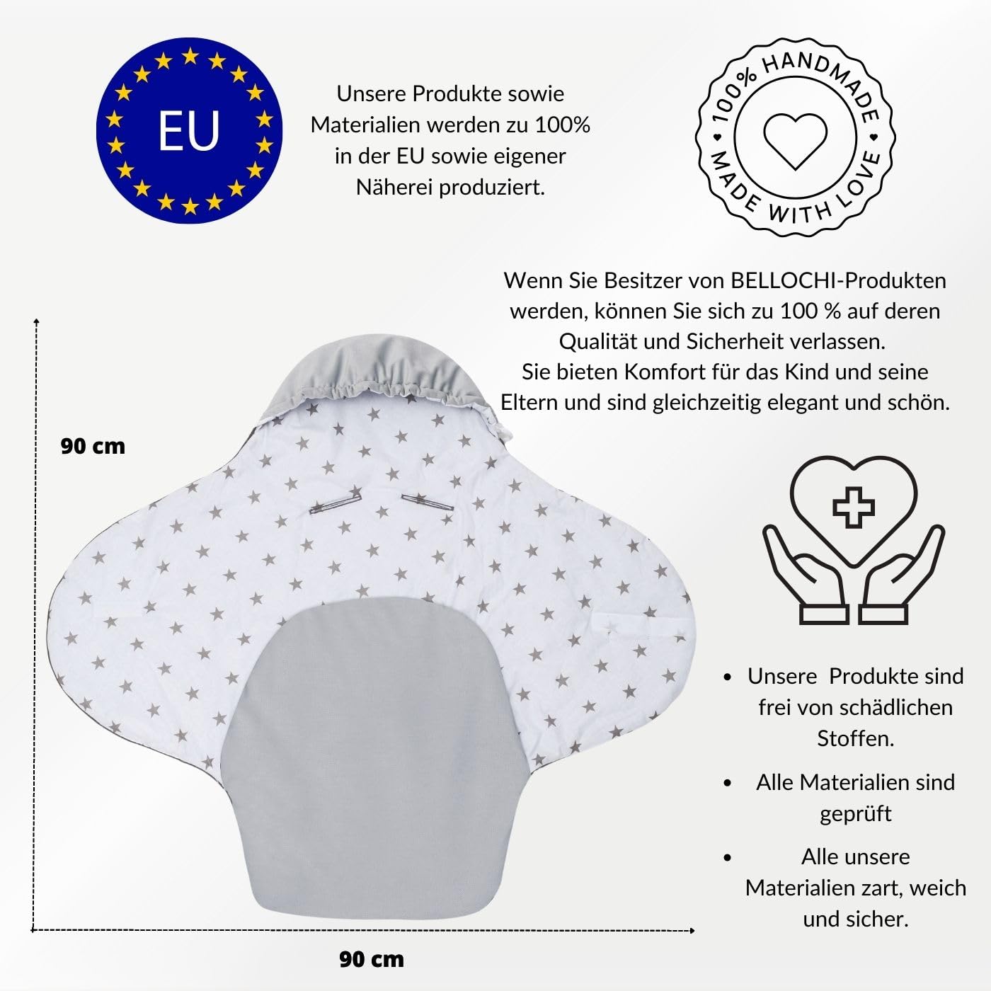Premium Einschlagdecke Babyschale, Baby Erstausstattung aus Baumwolle für Autositz, Kuscheldecke für Kinderwagen mit Fußsack passend für Maxi-Cosi, Römer, Cybex – Graue Sterne