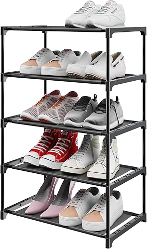 Zapatero pequeño, organizador de almacenamiento de zapatos estrecho apilable, estante de almacenamiento de zapatos de metal para 10 pares de