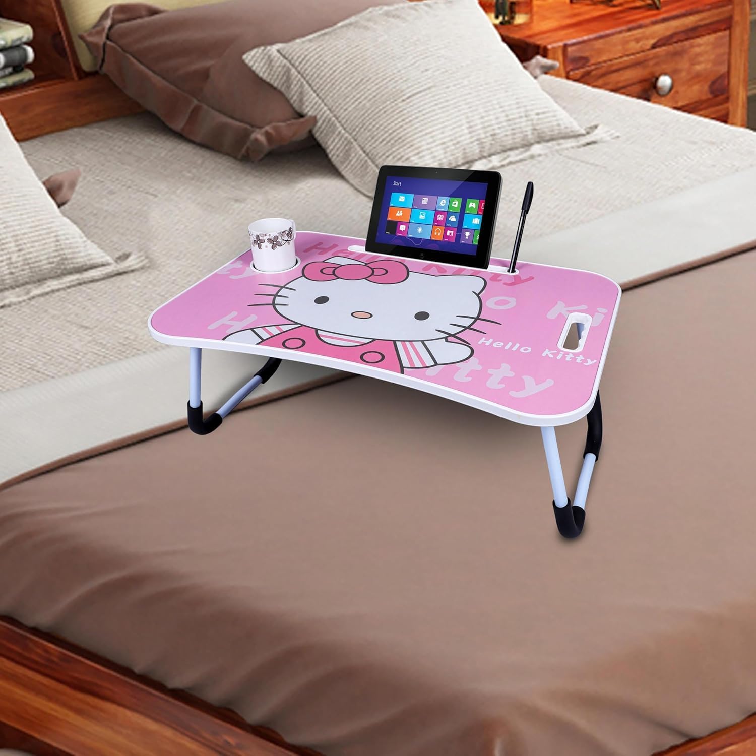 WIFTY Foldable Laptop Table | Hello-Kitty Engineered Wood Desk