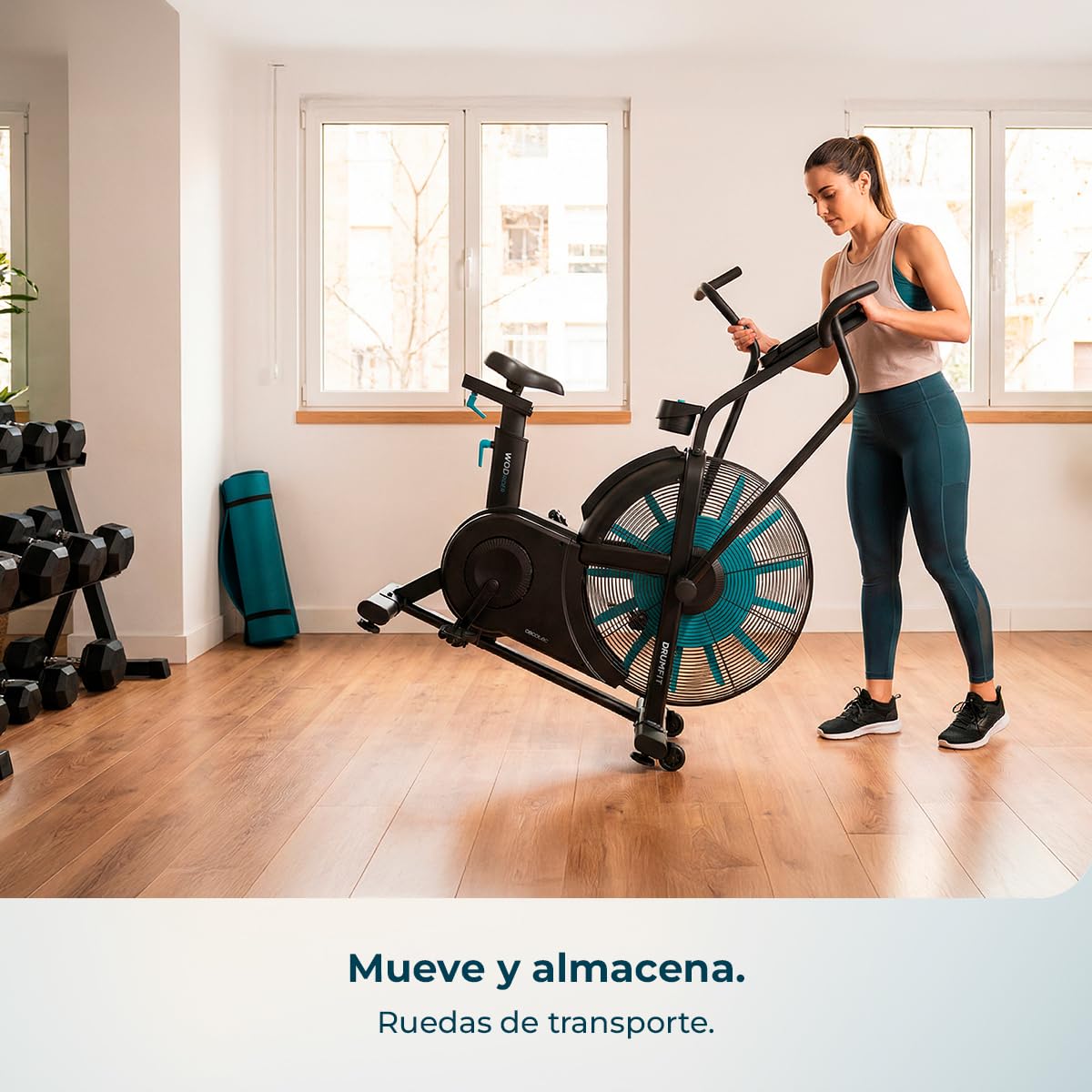 Cecotec Bicicleta de Aire Drumfit WOD Rider Ultimate. Ventilador 679.5mm, Pedaleo Bidireccional, Sistema de Doble Correa, Pantalla LCD HD, Compatible APP Mambo, hasta 150kg y 190cm de Altura