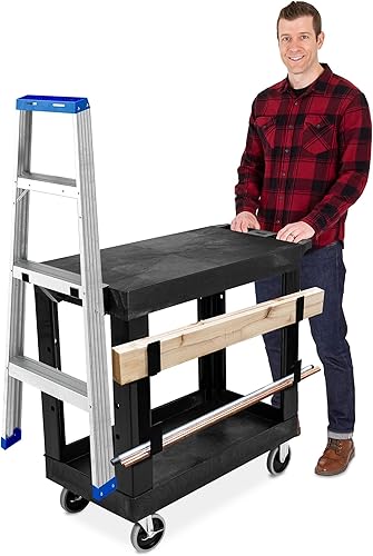 Stand Steady Tubstr - Carrito utilitario de 2 estantes Carrito de servicio resistente con capacidad para 600 libras Ganchos de almacenamiento