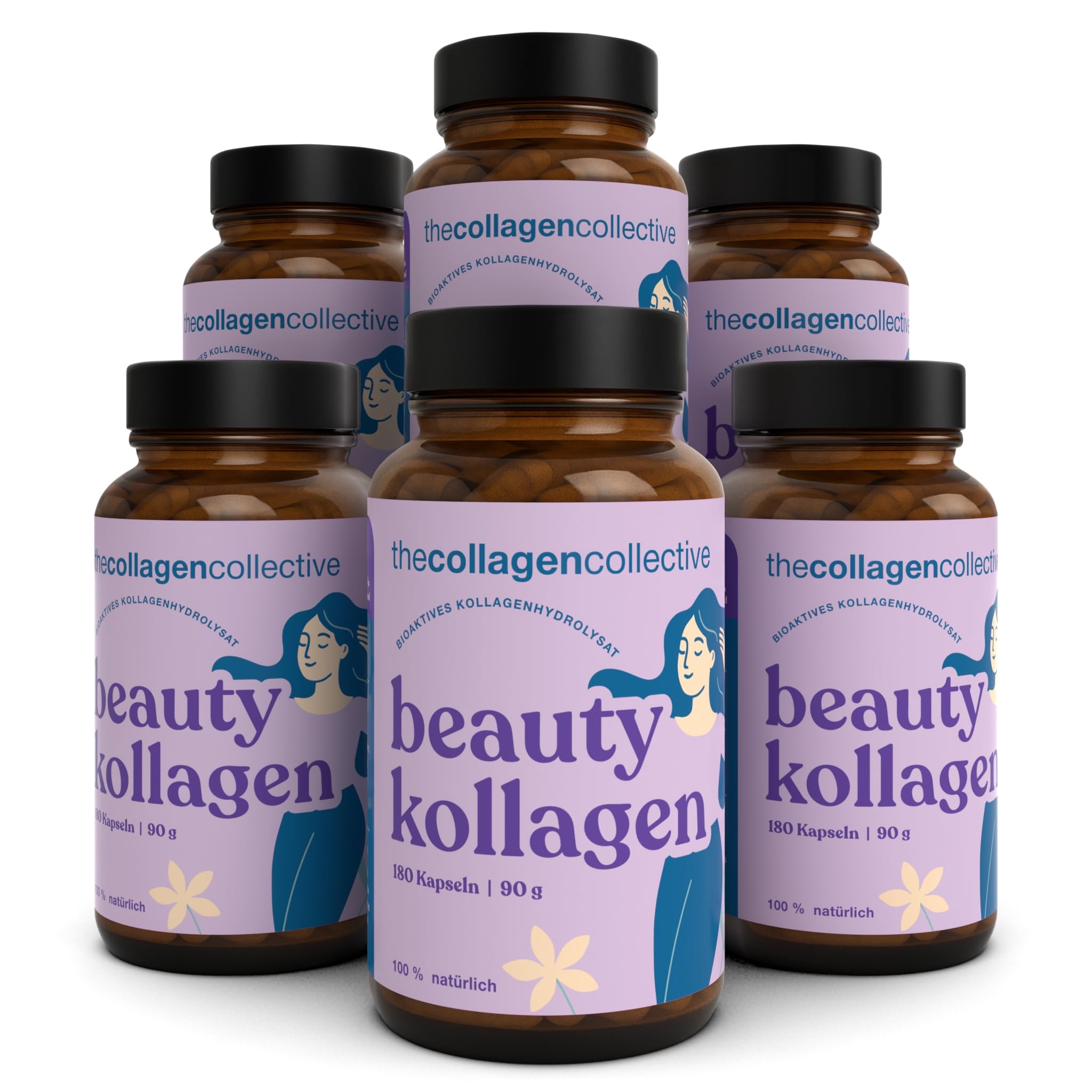 Beauty Kollagen Pulver Kapseln - Hochdosiert Bioaktives Peptide für Haut Haare Nägel Anti-Aging Inner Glow (1080 Kapseln / 6 Monate)