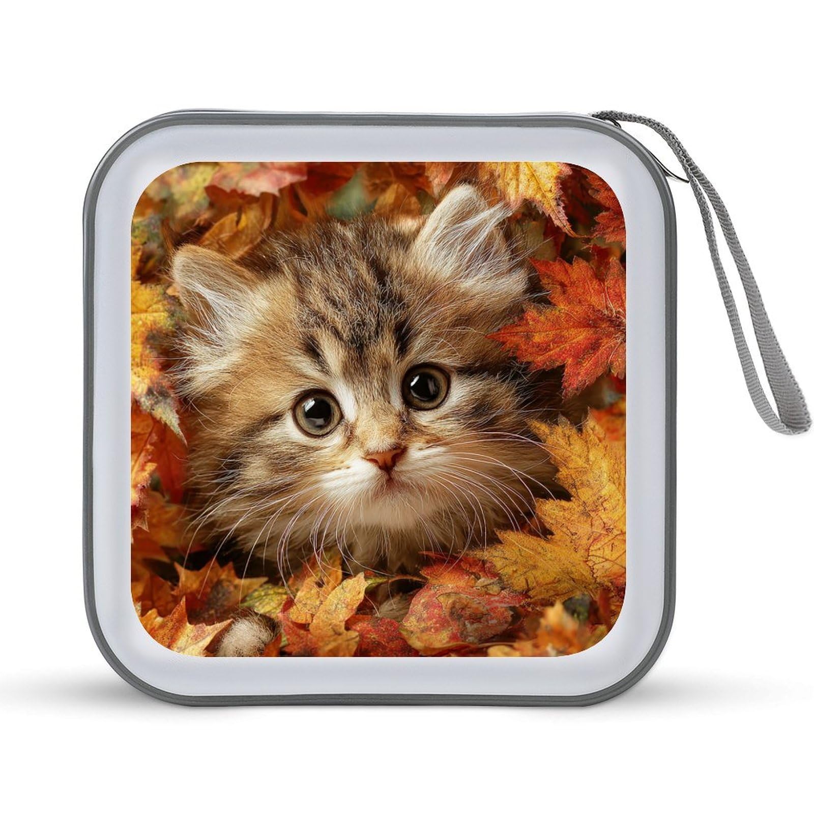 Cute Cat Autumn Leaves CD Case DVD Storage Case Portable for Car Home Travel