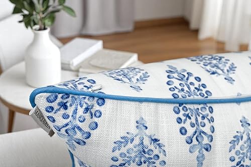 Miniatura 10 de MANOJAVAYA Funda de almohada decorativa de algodón azul estampada  sofá, silla, sofá, sala de estar, bohemio, patio, oficina, granja, decoración del