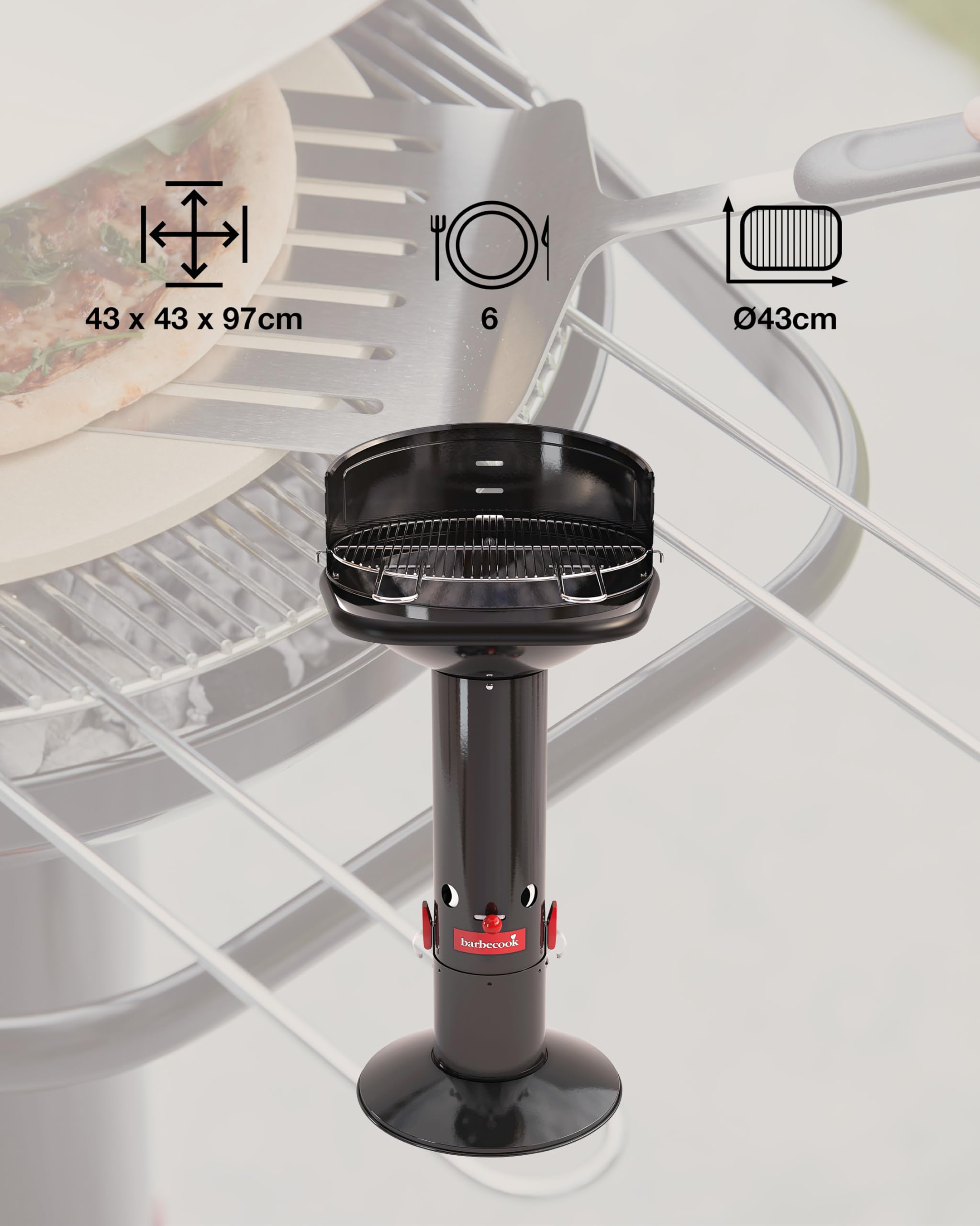 Barbecook Loewy 45 Barbecue a carbone con protezione antivento, barbecue rotondo con QuickStart e QuickStop, regolabile in 3 posizioni, nero, griglia di Ø 43 cm
