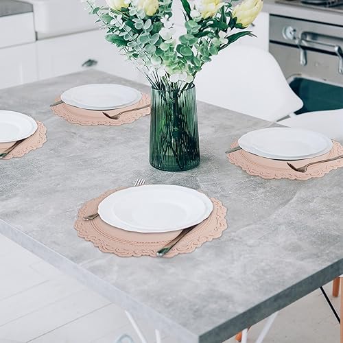 Miniatura 4 de Juego de 4 manteles individuales redondos de silicona, 13.38 pulgadas de grosor, estilo europeo, antideslizantes, fáciles de limpiar, manteles