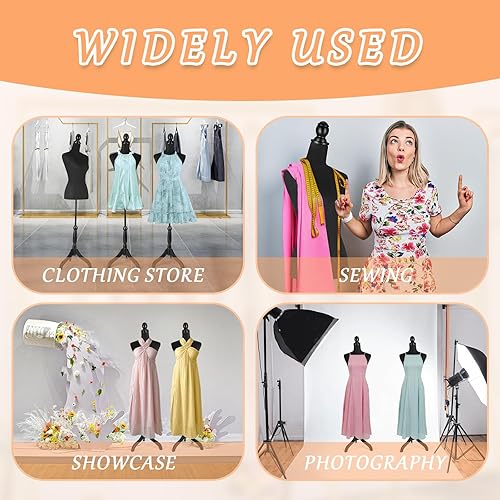 Vista 13 de Maniquí de forma de vestido femenino, torso corporal de maniquí con soporte de altura ajustable, forma de vestido blanco con trípode ajustable