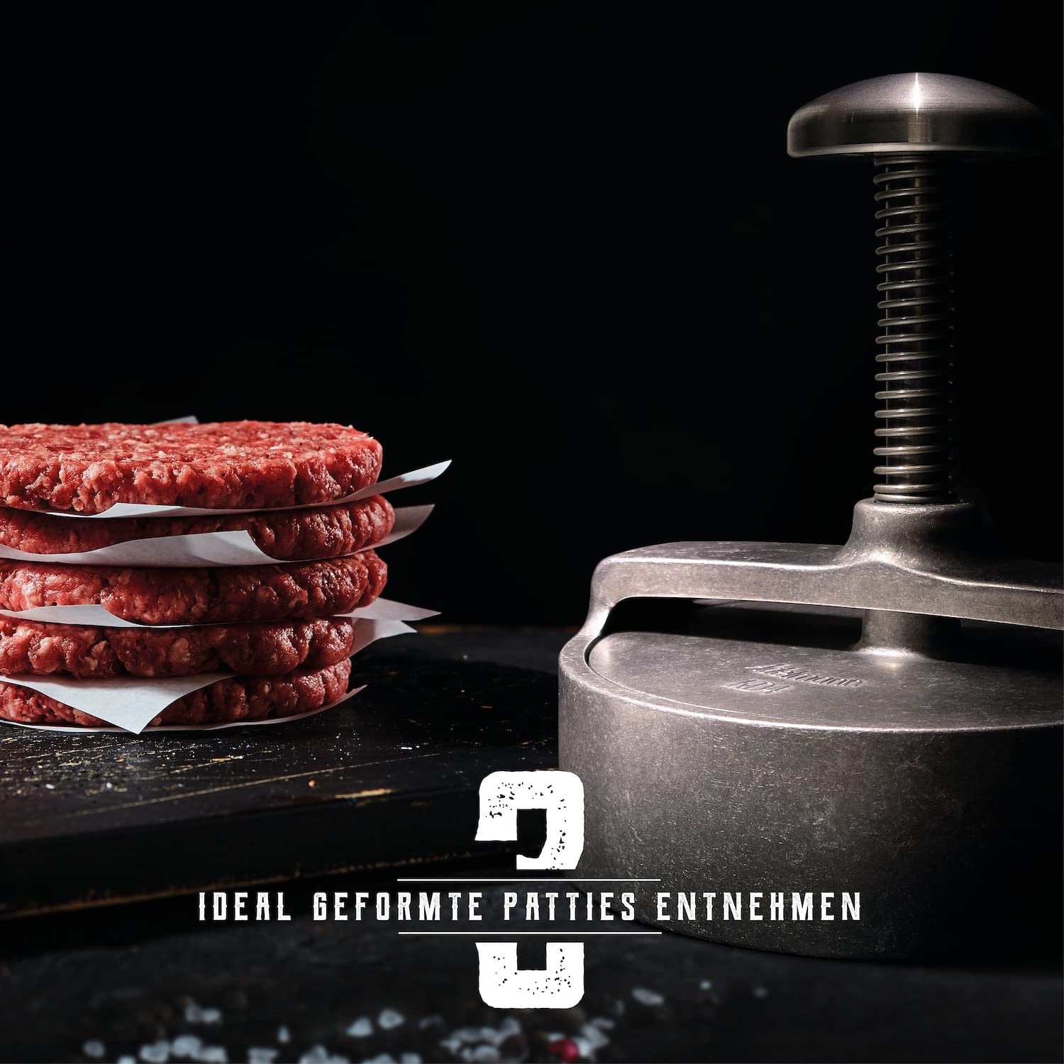 ADELMANN EDELSTAHLTECHNIK Presse-Hamburger Professionnel en Aluminium Ø 125 mm – Revêtement Anti-adhésif – Presse en Fonte d'aluminium pour Hamburger Parfait – Pattie Maker Pattie Maker Patty Former