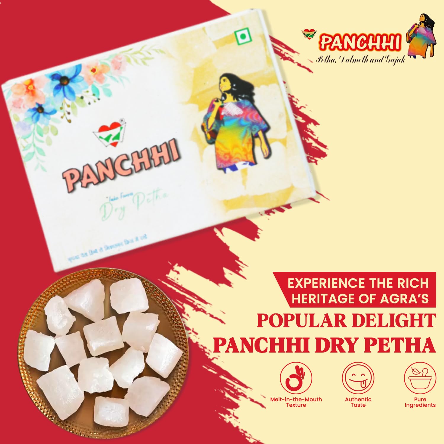 PANCHI KA PETHA AUR DALMUT 400 G (Dry Petha) - Original Agra Petha|Traditionally Made With Handpicked Ash Gourd (Since 1926),Authentic White Fresh & Juicy,Preservative Free Healthy Indian Sweet 1