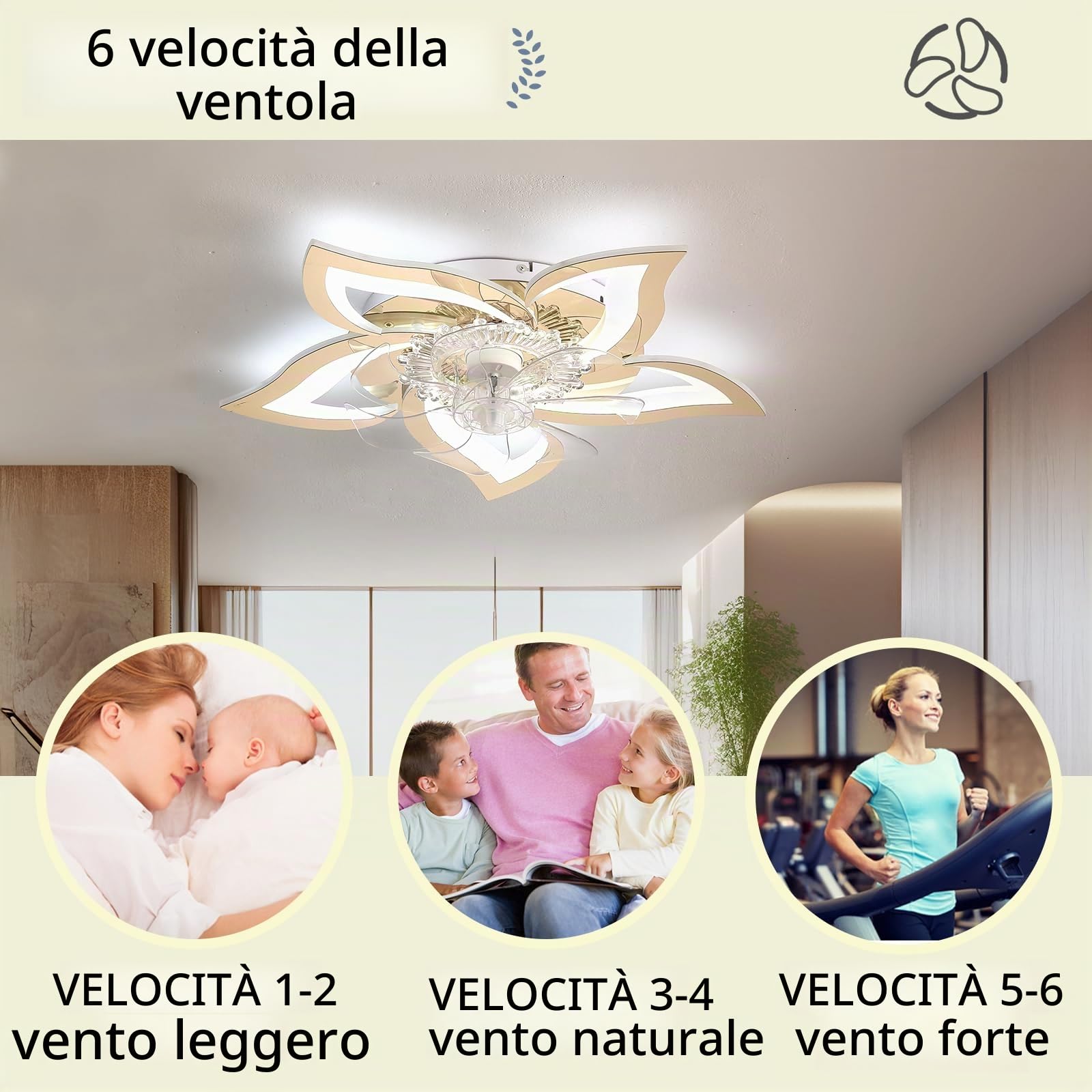 Ventilatore Da Soffitto Con Luce E Telecomando, Silenzioso Lampadario Con Ventilatore Da Soffitto Dimmerabile A 6 Velocità Reversibile Lampadario Ventilatore Per Cucina, Soggiorno-Gold
