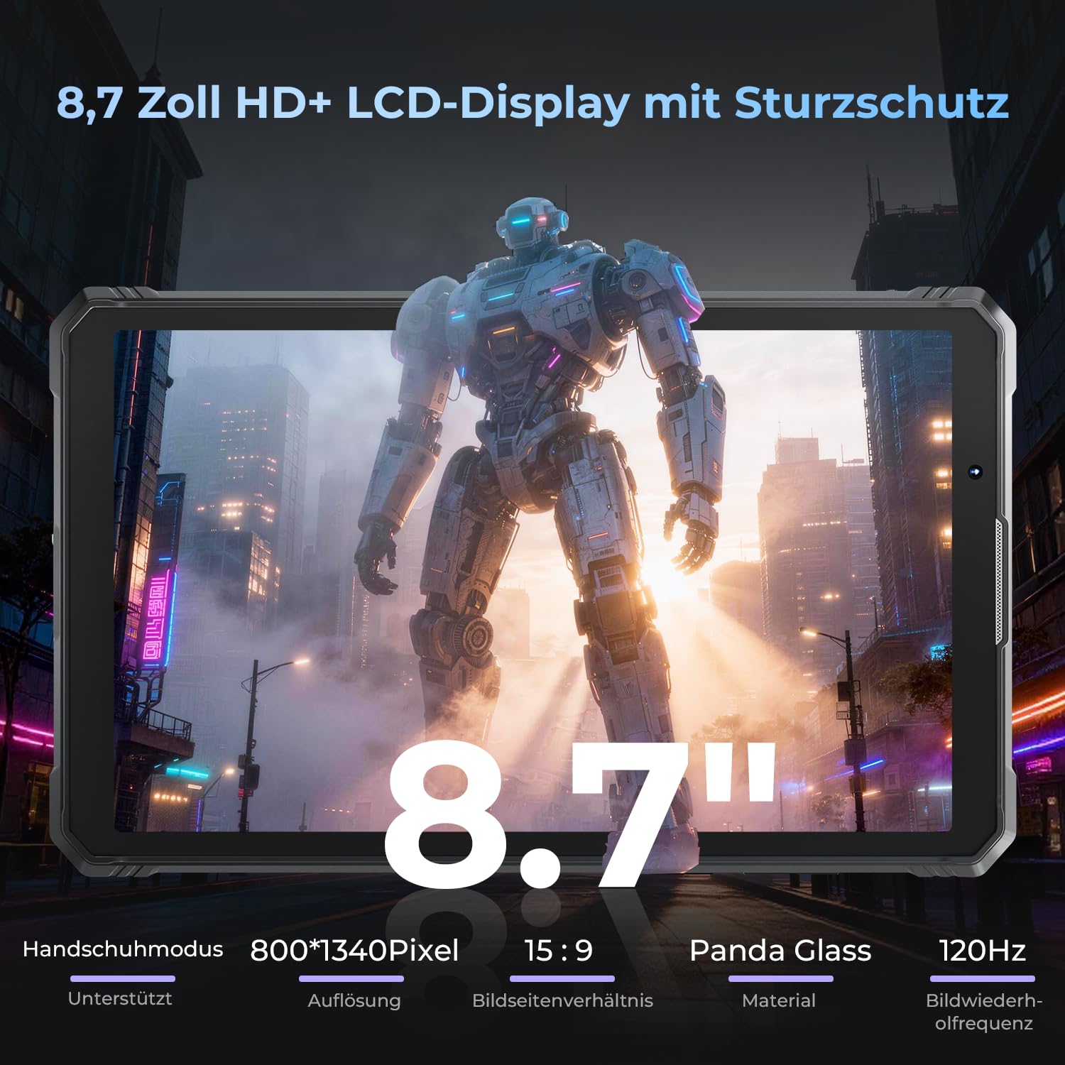 HOTWAV R11 Pro 2026 Outdoor Tablet 8.7" Android 16, 24GB+256GB/2TB 10150mAh | Kompaktes Tablet wirh Stylus 64MP+16MP, 120Hz/IP68/IP69K/MIL-STD-810H Shockproof/20W Quick Charge/OTG/5G WiFi/GPS/NFC/Face ID