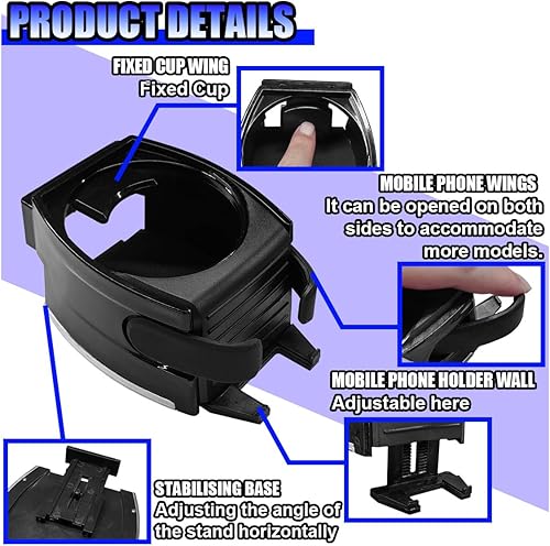 Miniatura 4 de Portavasos de auto y soporte para teléfono para ventilación de aire, soporte universal ajustable 2 en 1 para botella de café de agua, soporte