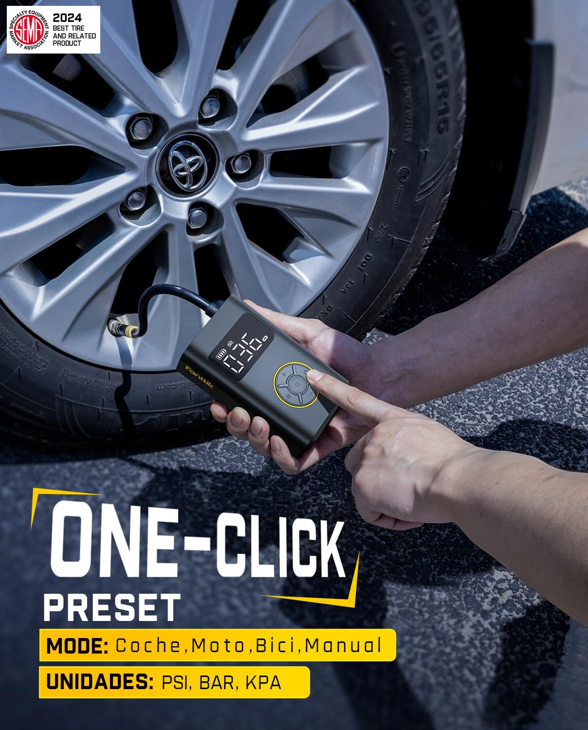 Fanttik X9 Pro Inflador de Neumáticos Portátil para Moto, Bomba Eléctrica de 27s de Inflado Rápido con Manómetro Digital para Neumáticos, Compresor de Aire de 150PSI para Coche Compacto, Bola