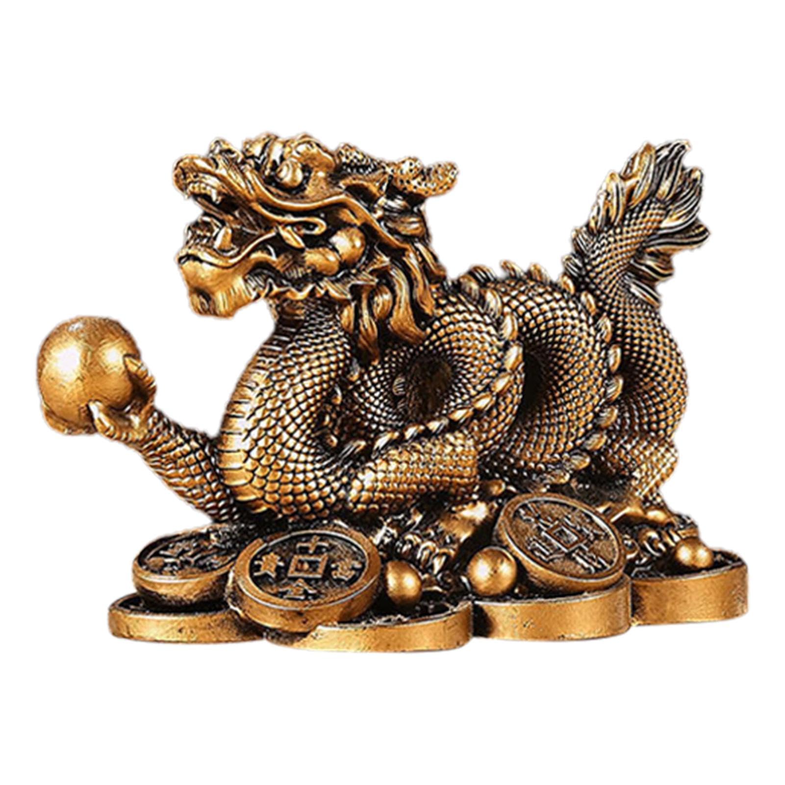 Amazon.co.jp: 風水龍像、中国龍、古代、中国の龍の飾り、風水黄金龍の置物、中国の龍像の置物、お金と幸運を引き付けるための置物 ...