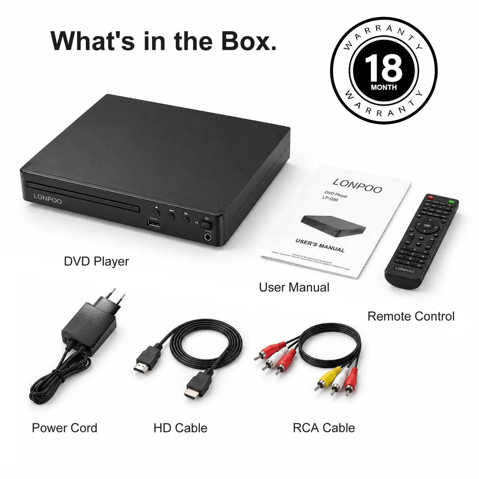 Region Free DVD-Player für Fernseher - Mini CD DVD Player mit HDMI, RCA, Koaxial Ausgang, USB-Eingang & MIC-Ausgang, 1080p HD Upscaling, Fernbedienung