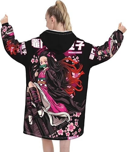 Miniatura 3 de Anime Slayer - Manta con capucha gruesa para mujer, pijama de franela suave de gran tamaño con capucha