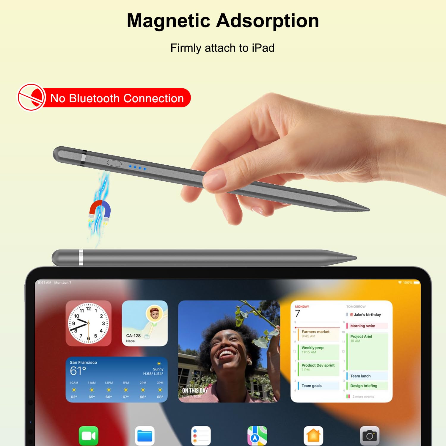 Penna per iPad 2018-2025, Pencil 1 Generazione con Ricarica Rapida, All"inclinazione, Rifiuto del Palmo, Pen per i-Pad Air 3-5ª/11"/13", Mini 5/6ª, iPad 6-10ª, Pro 11"/12,9"(3-6ª)/13" (Gris)