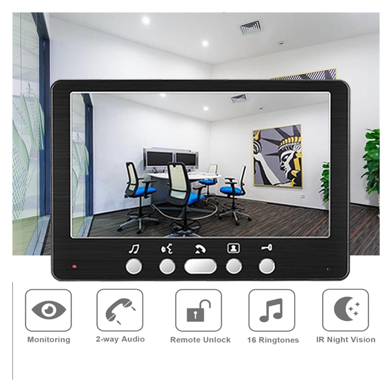 Z50 7-calowy ekran dzwonka wideo domofon TFT LCD Przewodowy domowy dom Bezpieczeństwo HD Night Vision Odblokuj dzwonek do drzwi 1 2 Monitor kamery (Color : Only screen, Size : U/K Plug)