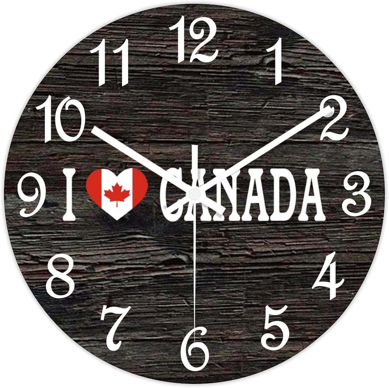 I Love Canada Round Wooden Clock for Wall Decor Flag of Canada Farmhouse Wall Clock 15 Inch Silent Non-Ticking Wood Clock for Office Classroom Wall Art