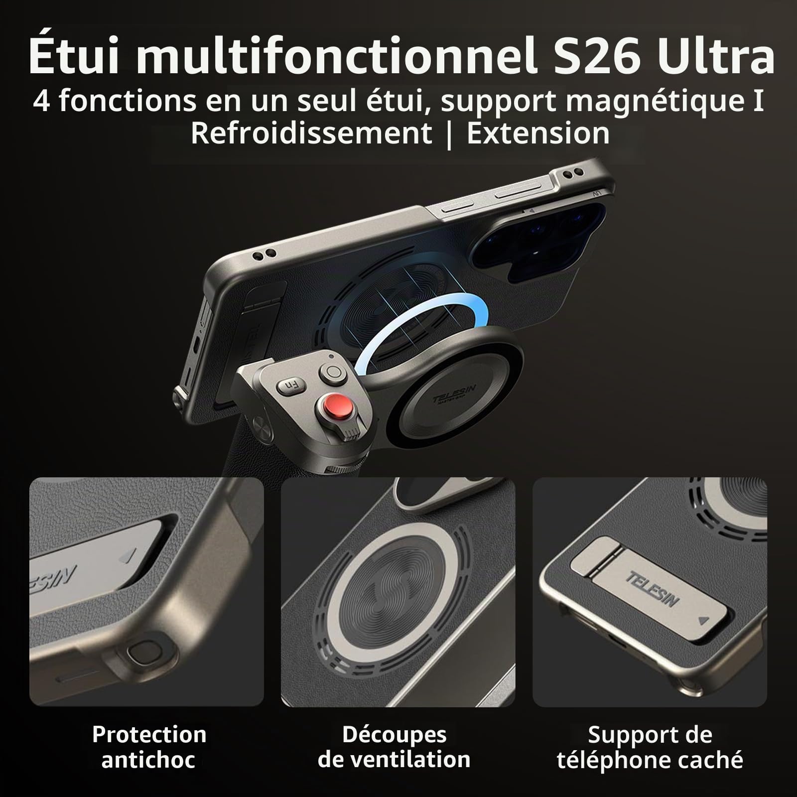 Master Grip pour Samsung Galaxy S26 Ultra,Magnetic Photo Grip Kit avec Batterie 3200 mAh,Filtre ND16,Flash Magnétique pour Téléphone avec étui Magsafe S26 Ultra,Professional Shooting Kit Smartphone