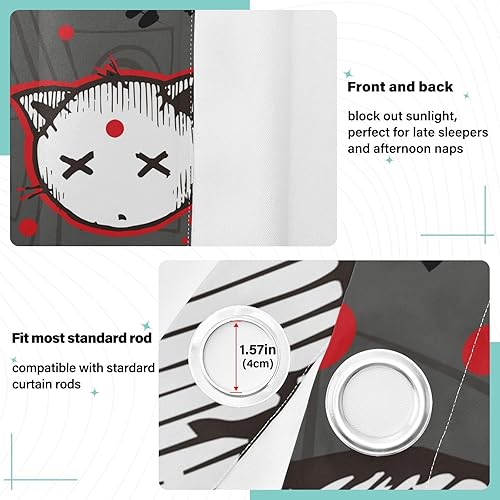 Miniatura 4 de Cat's Heads and Blood Drops Blackout Curtains 84 inches Length Window Curtain Panels for Apartment Curtains for Sliding Glass Door Door Curtains for