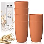 Wrova Wheat Straw Cups 6 PCS Good Alternative to Plastic Reusable Cups 20 oz Unbreakable Drinking Cup Reusable Dishwasher Safe Water Plastic Glasses Orange