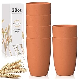 Wrova Wheat Straw Cups 6 PCS Good Alternative to Plastic Reusable Cups 20 oz Unbreakable Drinking Cup Reusable Dishwasher Safe Water Plastic Glasses Orange