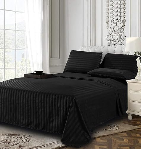 Miniatura 3 de Elegant Comfort Juego de ropa de cama, suave, resistente a las arrugas y a la decoloración (6 piezas), Microfibra, Negro (Stripe Black), King