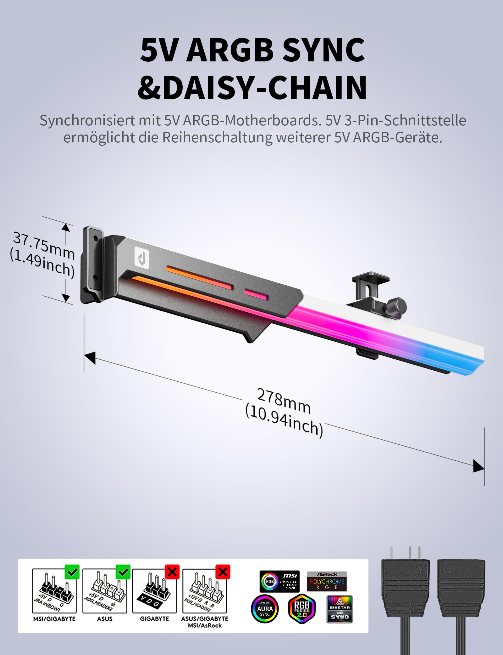 upHere ARGB Supporto per schede grafiche, supporto GPU in lega di zinco, 5 V ARGB Sync & Daisy Chain, regolabile in altezza, impedisce la GPU, compatibile con RTX 40/50 & RX 7000/9000 Serie-CMGL7KC